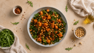Read more about the article Roasted Sweet Potato, Chickpea & Kale Salad
