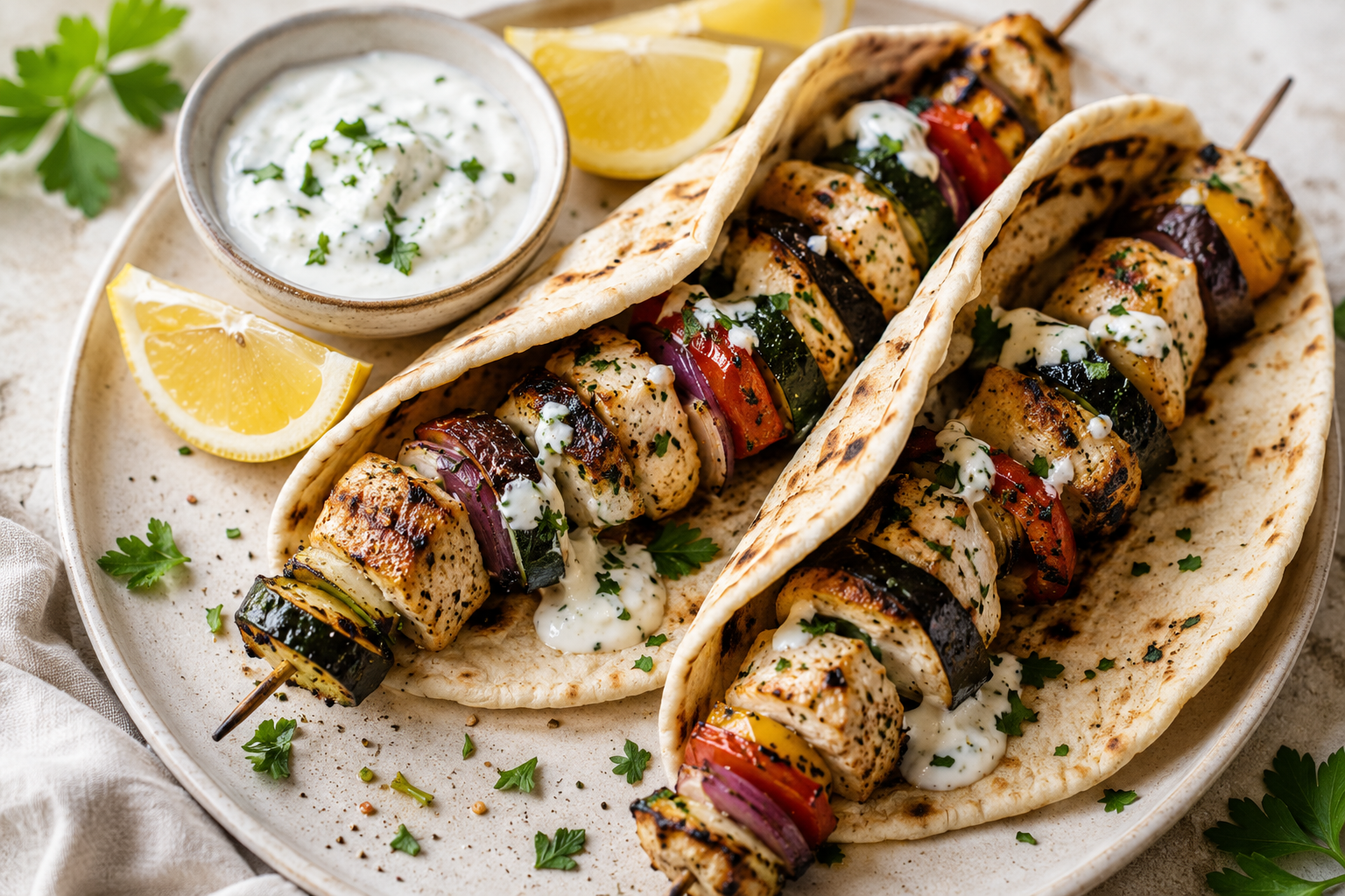You are currently viewing Mediterranean Chicken & Vegetable Skewers