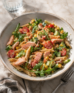 Read more about the article Honey Roast Salmon Pasta Salad