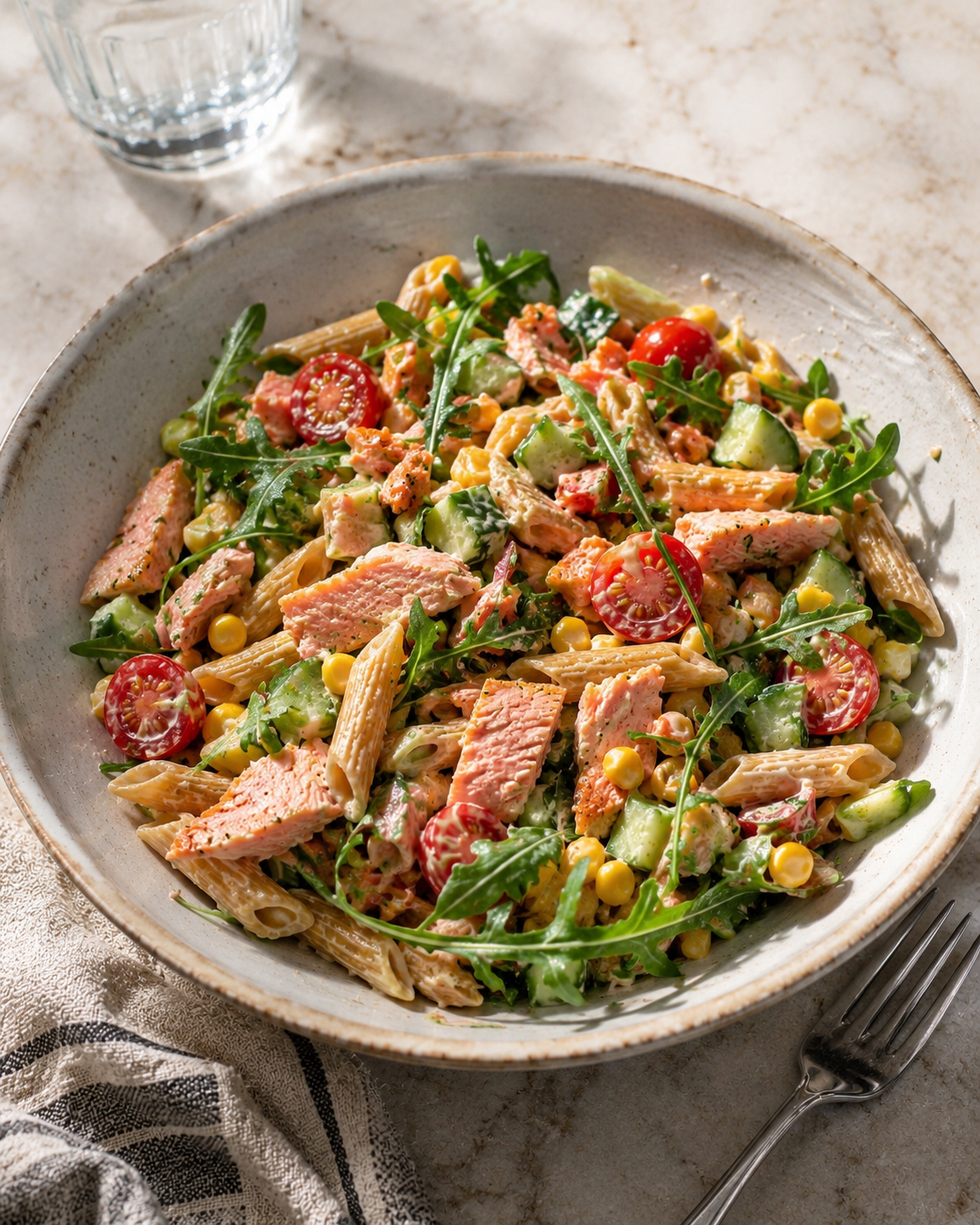You are currently viewing Honey Roast Salmon Pasta Salad